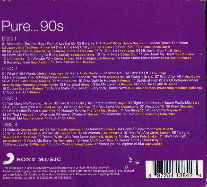 PURE 90s - V/A BRITNEY SPEARS CHRISTINA AGUILERA JEFF BUCKLEY GIPSY KINGS GEORGE MICHAEL etc (2012) - 4CD COMPILATION DIGIPACK 2.EL