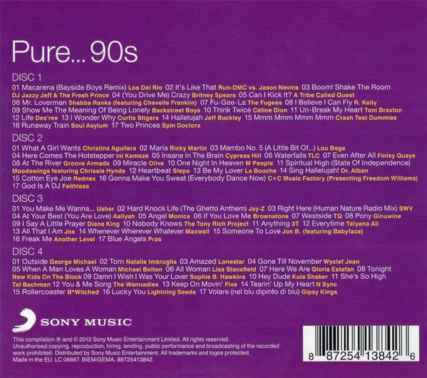 PURE 90s - V/A BRITNEY SPEARS CHRISTINA AGUILERA JEFF BUCKLEY GIPSY KINGS GEORGE MICHAEL etc (2012) - 4CD COMPILATION DIGIPACK 2.EL