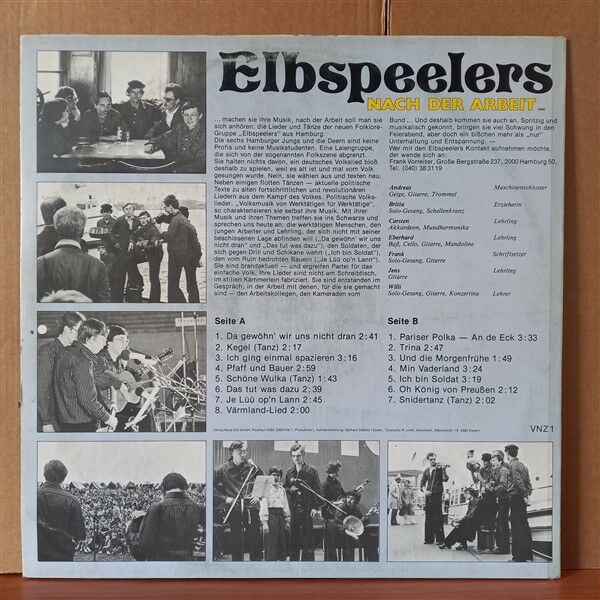 ELBSPEELERS – NACH DER ARBEIT / LIEDER UND TANZE (1978) - LP 2.EL PLAK