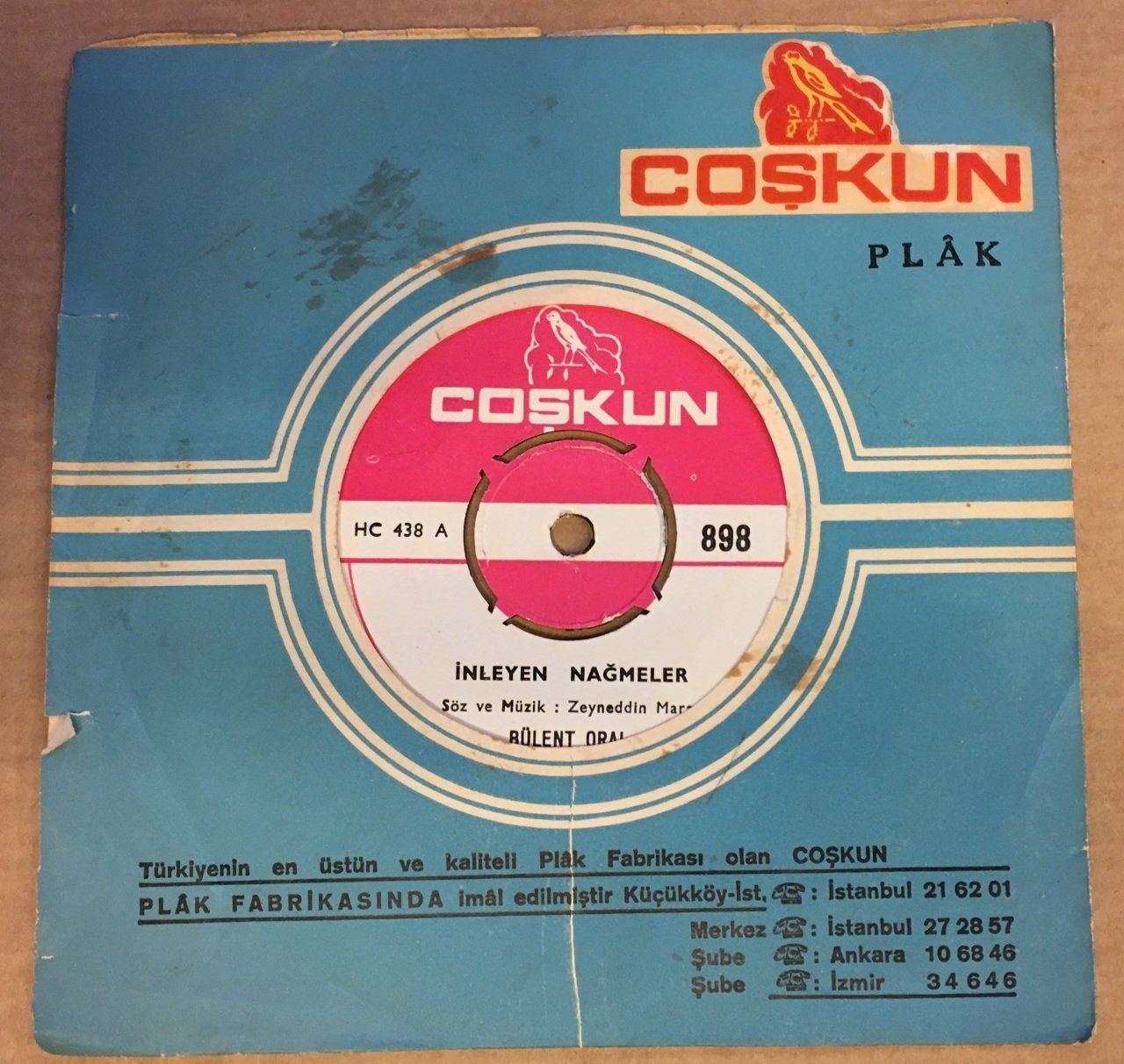 BÜLENT ORAL - İNLEYEN NAĞMELER / IŞIL IŞIL GÖZLERİNDE 7'' 45 DEVİR