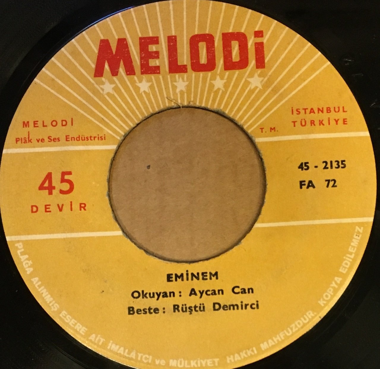 AYCAN CAN - EMİNEM / YALLAH YALLAH DİYİVER 7'' 45 DEVİR RÜŞTÜ DEMİRCİ