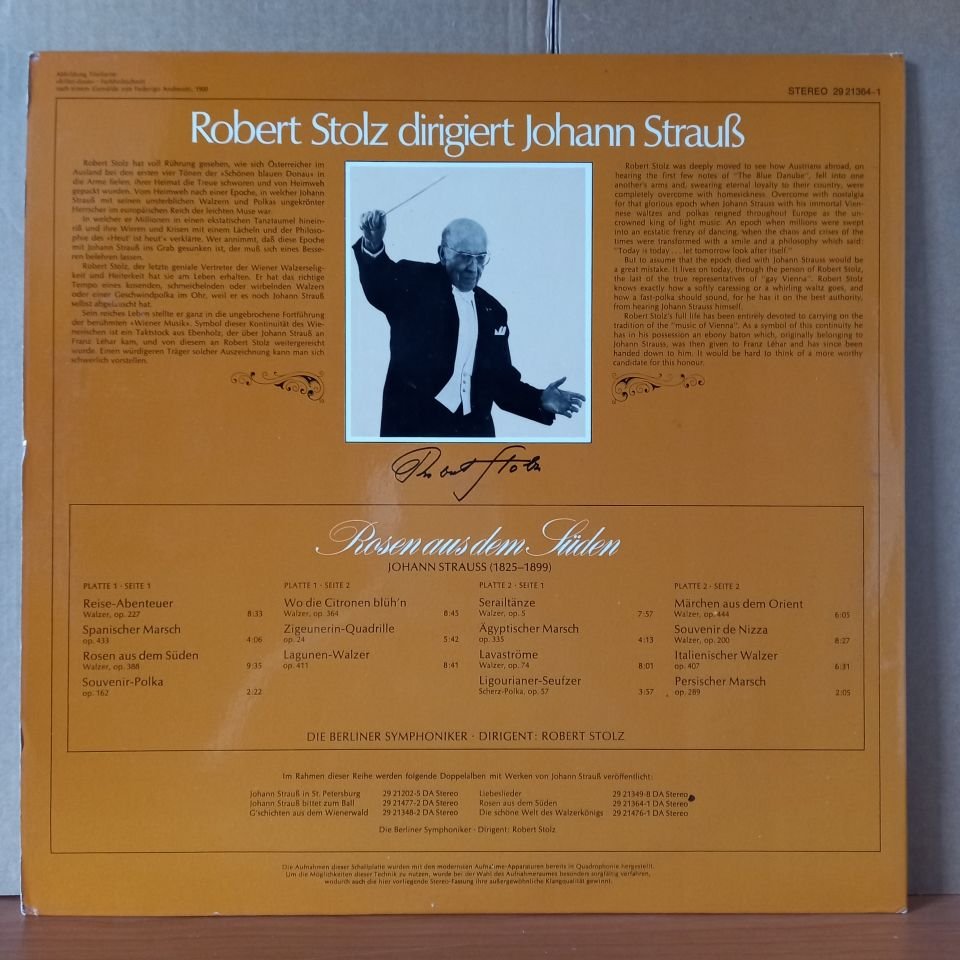JOHANN STRAUSS: ROSEN AUS DEM SÜDEN / BERLINER SYMPHONIKER, ROBERT STOLZ (1973) - 2LP 2.EL PLAK