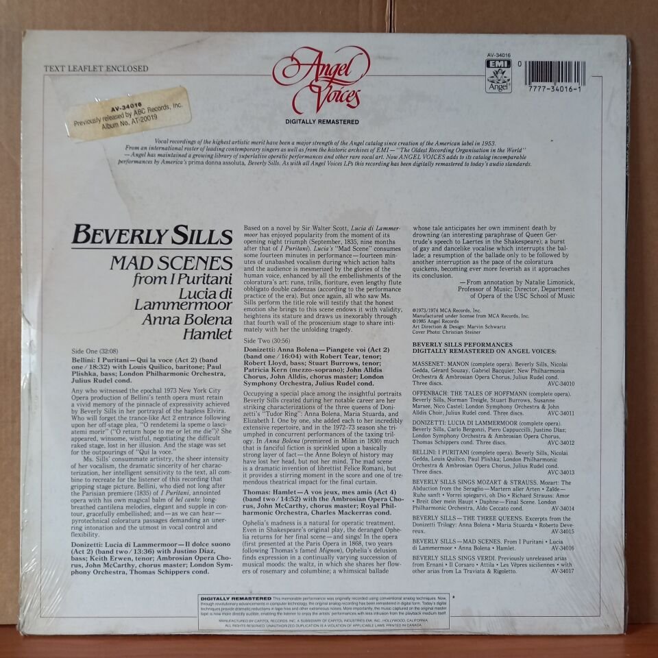 BEVERLY SILLS – MAD SCENES (1985) - LP DÖNEM BASKISI SIFIR PLAK