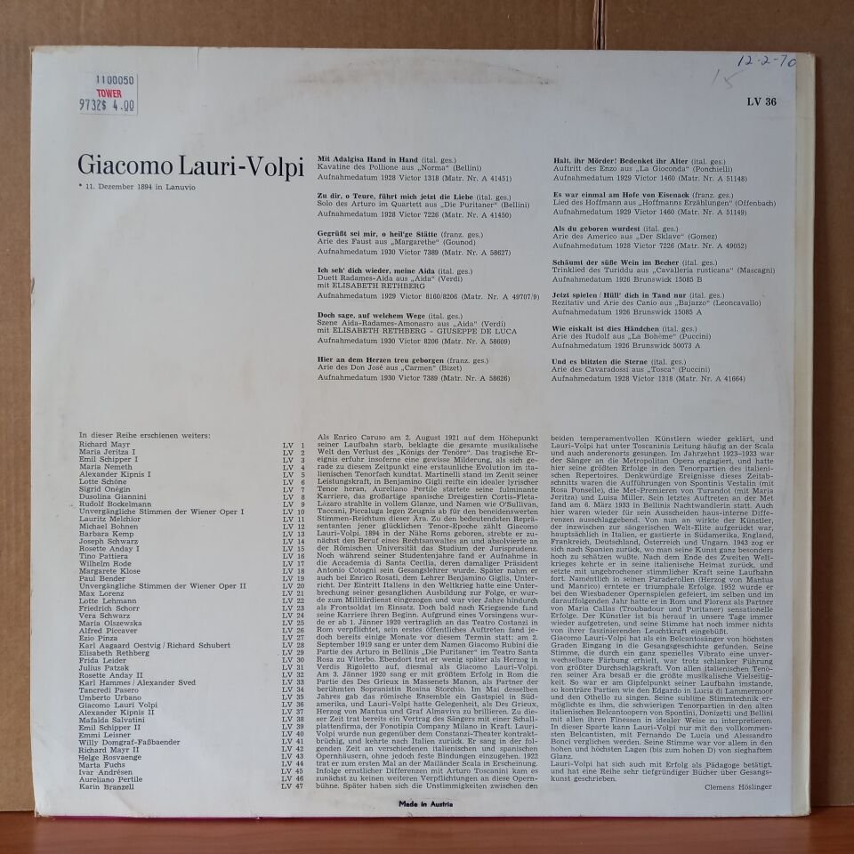 GIACOMO LAURI-VOLPI / LEBENDIGE VERGANGENHEIT - LP 2.EL PLAK