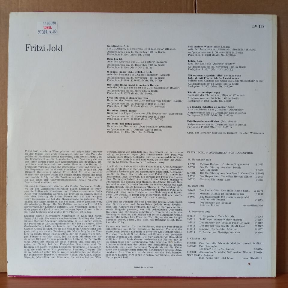 FRITZI JOKL / LEBENDIGE VERGANGENHEIT - LP 2.EL PLAK