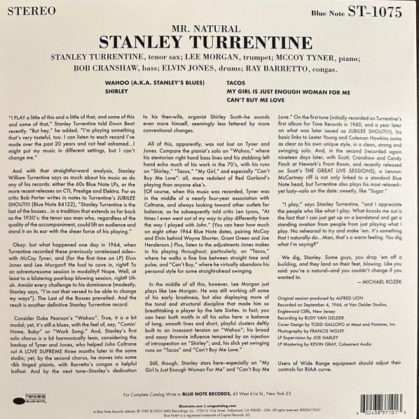 STANLEY TURRENTINE - MR. NATURAL (1980) - LP 2023 REISSUE 180GR GATEFOLD TONE POET SERIES SIFIR PLAK