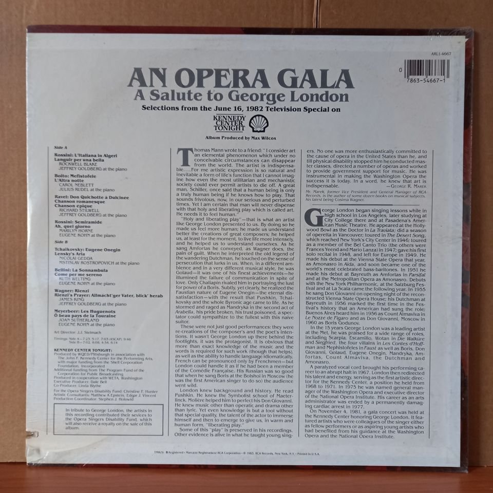 AN OPERA GALA / A SALUTE TO GEORGE LONDON / ROCKWELL BLAKE, NICOLAI GEDDA, MARILYN HORNE, JAMES KING, CAROL NEBLETT, RICHARD STILWELL, JOAN SUTHERLAND, RUTH WELTING, JEFFREY GOLDBERG, EUGENE KOHN (1983) - LP DÖNEM BASKISI SIFIR PLAK