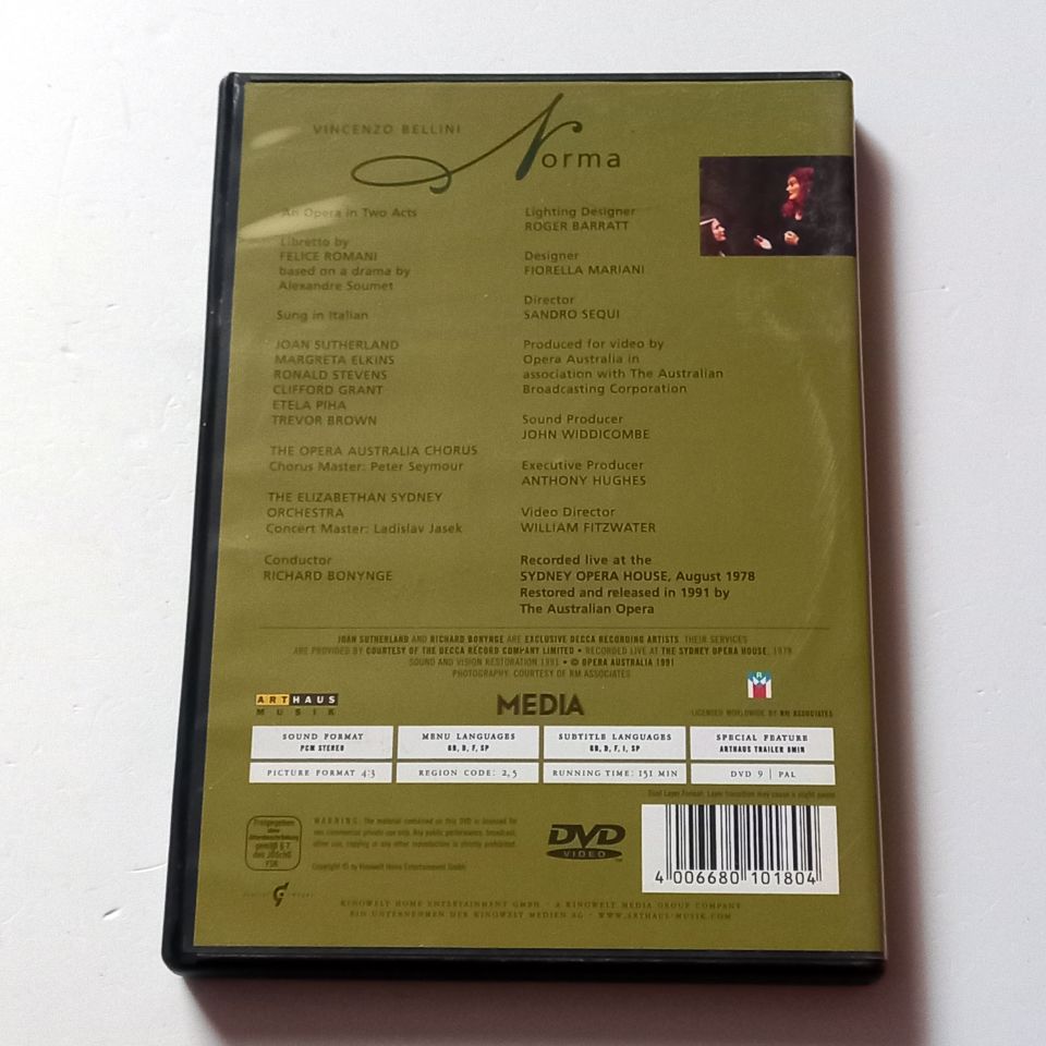 VINCENZO BELLINI - NORMA - JOAN SUTHERLAND, MARGRETA ELKINS - THE ELIZABETHAN SYDNEY ORCHESTRA, KOND.: RICHARD BONYNGE  - DVD 2.EL
