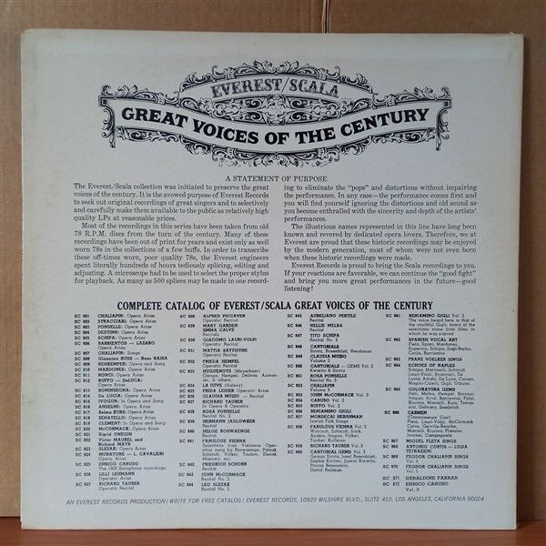 CELESTINA BONINSEGNA – CELESTINA BONINSEGNA SINGS / VERDI, BELLINI, PUCCINI, ROSSINI, MARCHETTI, MEYERBEER - LP 2.EL PLAK
