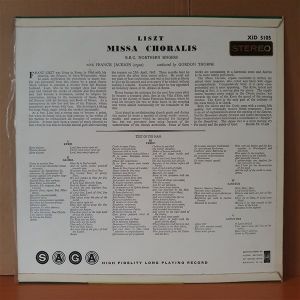LISZT: MISSA CHORALIS / B.B.C. NORTHERN SINGERS, FRANCIS JACKSON, GORDON THORNE - LP 2.EL PLAK