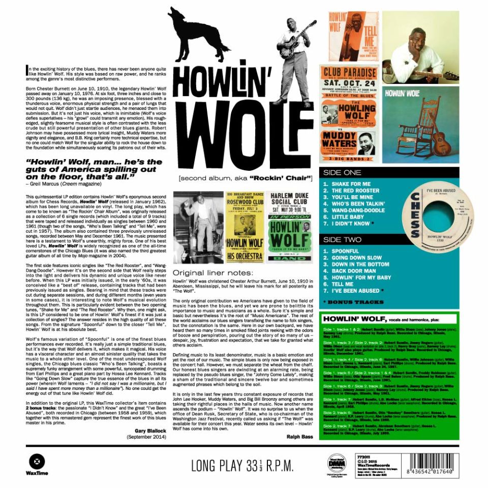 HOWLIN' WOLF - HOWLIN' WOLF / SECOND ALBUM aka SECOND CHAIR (1962) - LP 180GR 2015 EDITION SIFIR PLAK