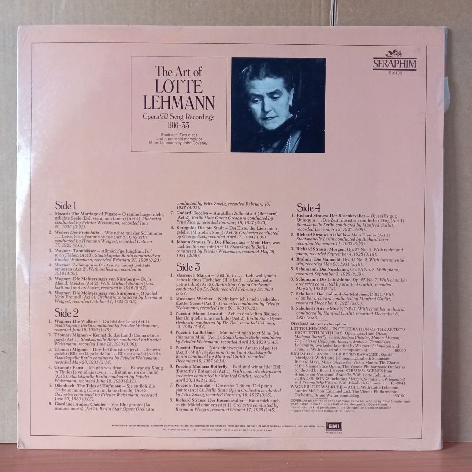 LOTTE LEHMANN – THE ART OF LOTTE LEHMANN / OPERA & SONG RECORDINGS 1916-1933 - 2LP DÖNEM BASKISI SIFIR PLAK