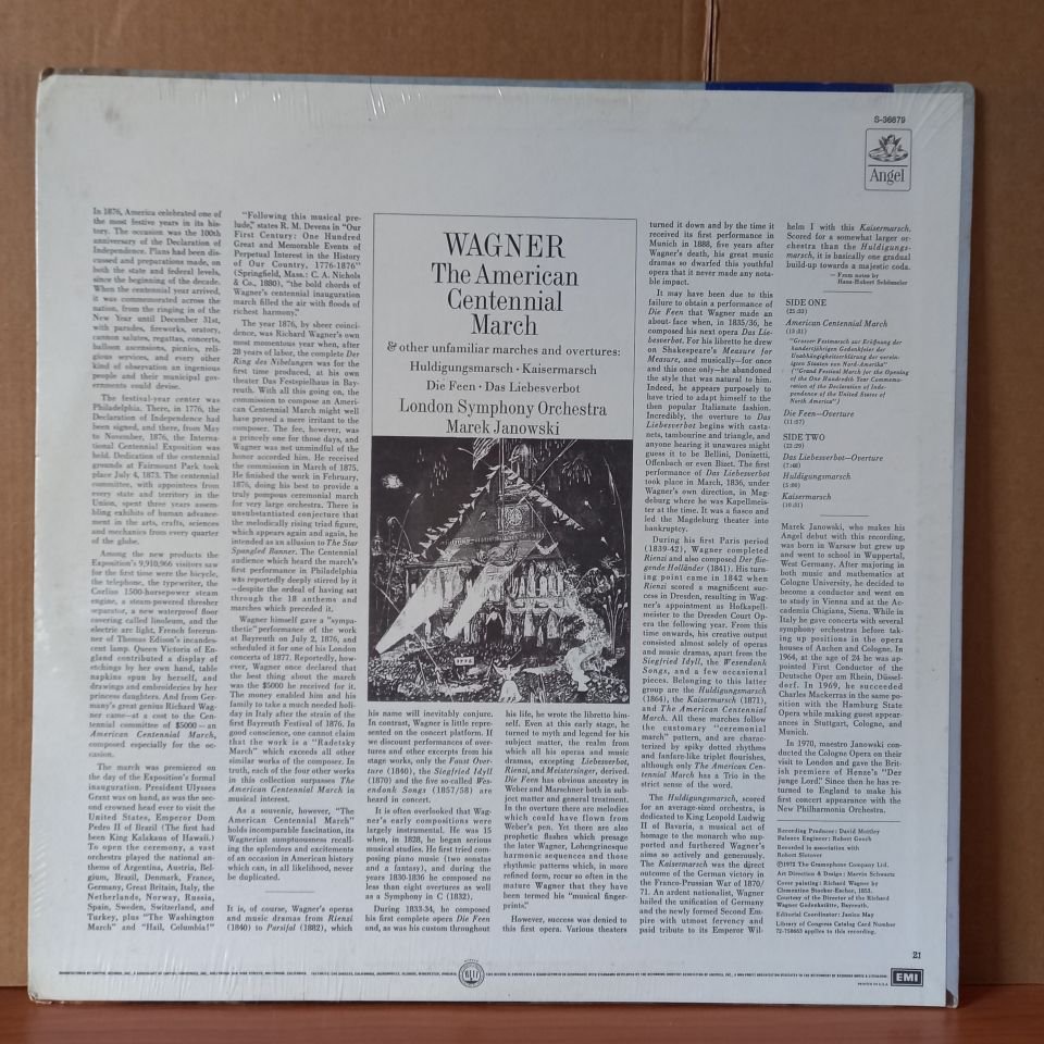 WAGNER: THE AMERICAN CENTENNIAL MARCH AND OTHER MARCHES AND OVERTURES / THE LONDON SYMPHONY ORCHESTRA, MAREK JANOWSKI (1972) - LP DÖNEM BASKISI SIFIR PLAK