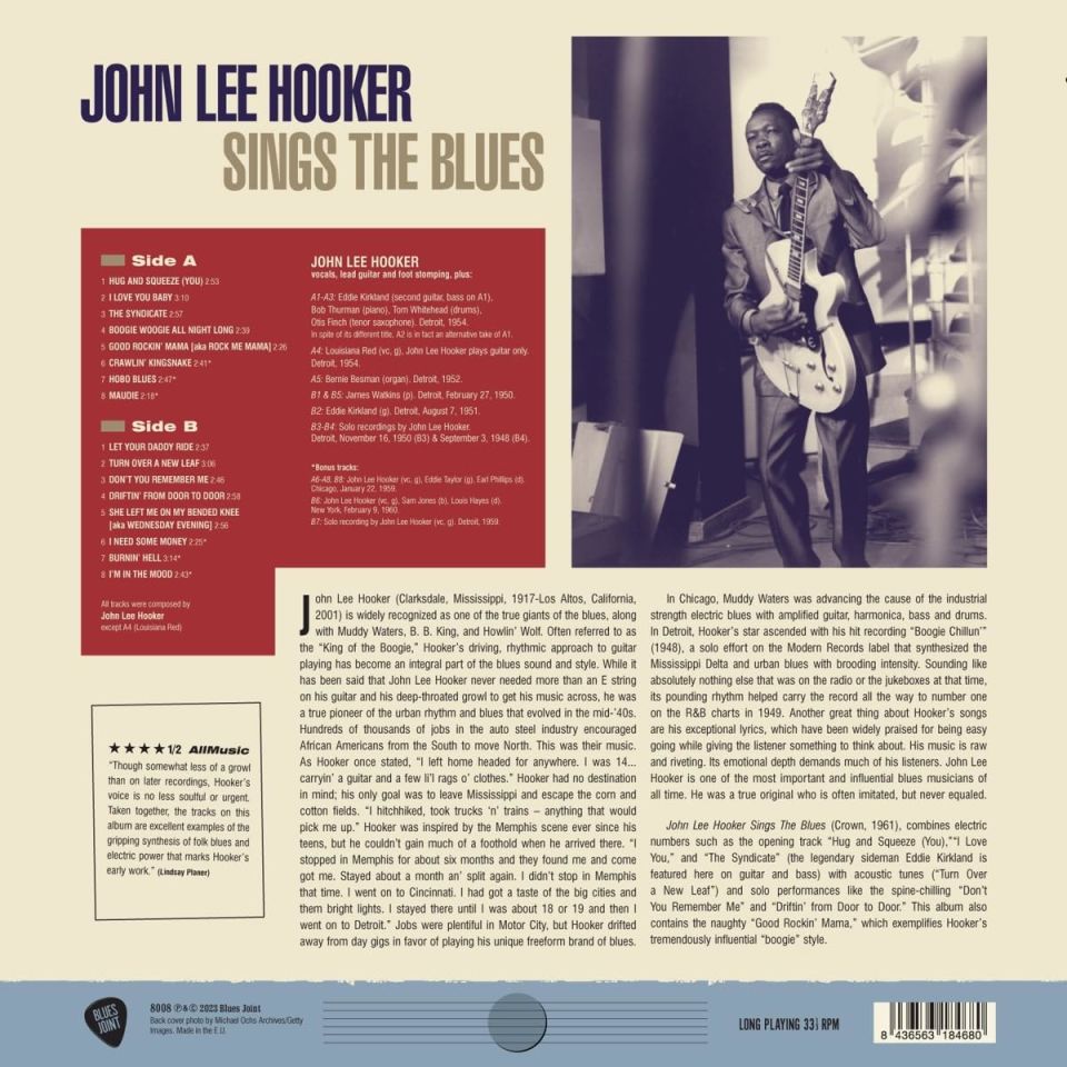 JOHN LEE HOOKER - SINGS THE BLUES (1962) - LP 180GR 2023 EDITION SIFIR PLAK