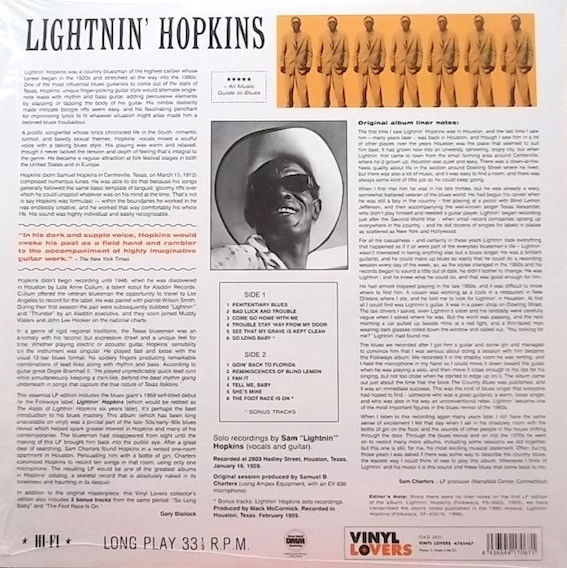 LIGHTNIN' HOPKINS - LIGHTNIN' HOPKINS (1959) - LP 180GR 2017 EDITION SIFIR PLAK