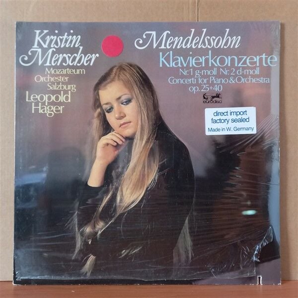 MENDELSSOHN - KRISTIN MERSCHER, MOZARTEUM-ORCHESTER SALZBURG, LEOPOLD HAGER – KLAVIERKONZERTE NR. 1 G-MOLL OP. 25 & NR. 2 D-MOLL OP. 40 (1979) - LP DÖNEM BASKISI SIFIR PLAK