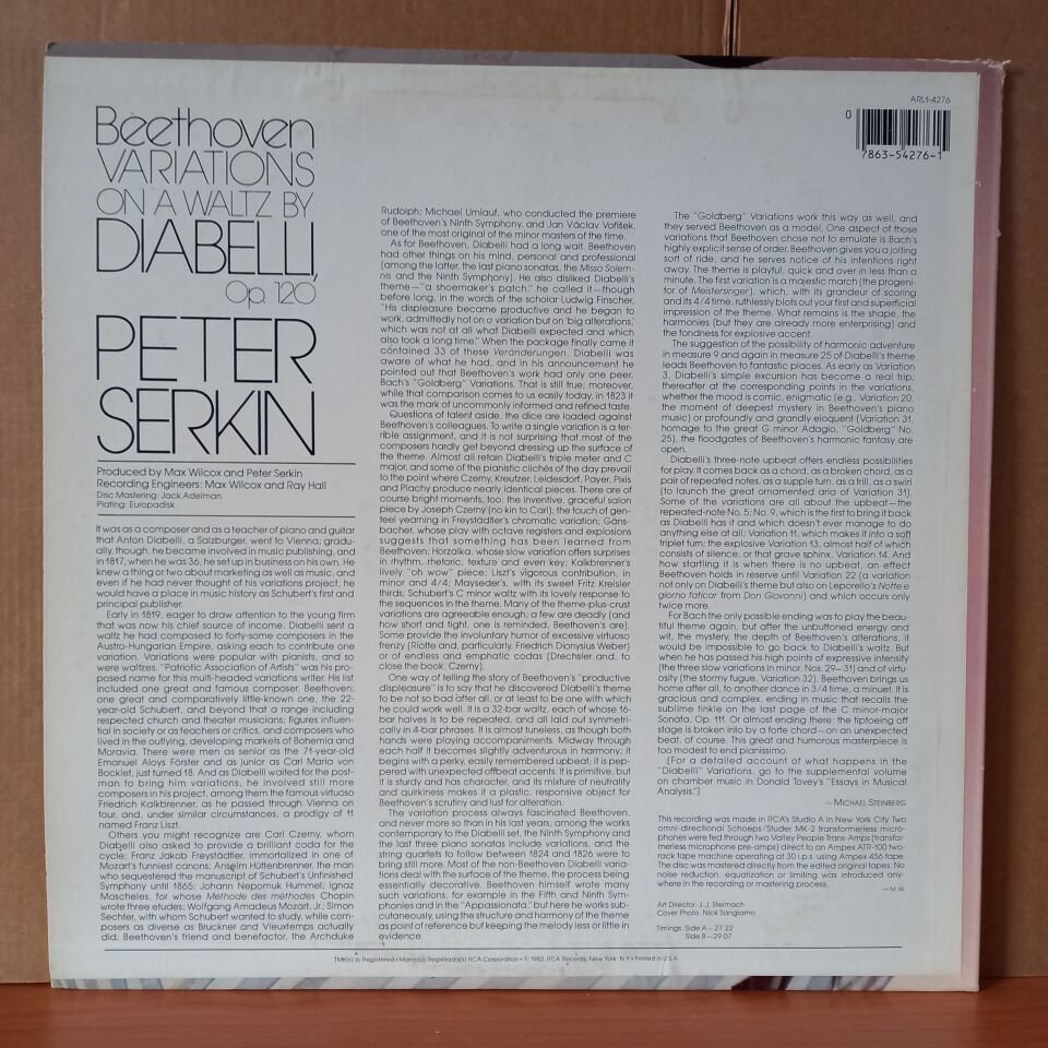 BEETHOVEN: ''DIABELLI'' VARIATIONS, OP. 120 / PETER SERKIN (1982) - LP 2.EL PLAK