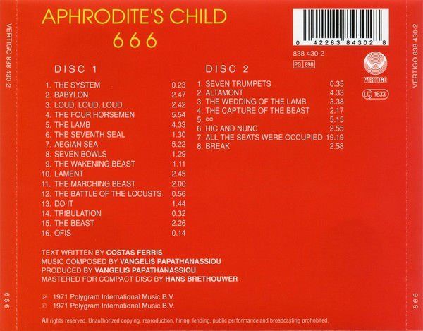 APHRODITE'S CHILD – 666 (1971) 2xCD REISSUE CHUBBY JEWEL CASE SIFIR