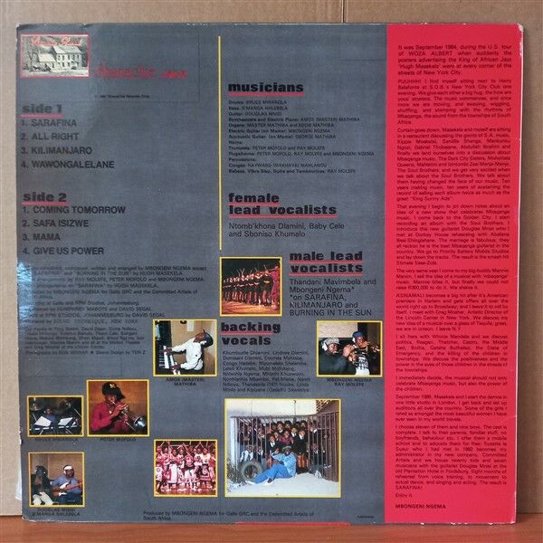 MBONGENI NGEMA / HUGH MASEKELA – MBONGENI NGEMA'S SARAFINA! (1988) - LP 2.EL PLAK