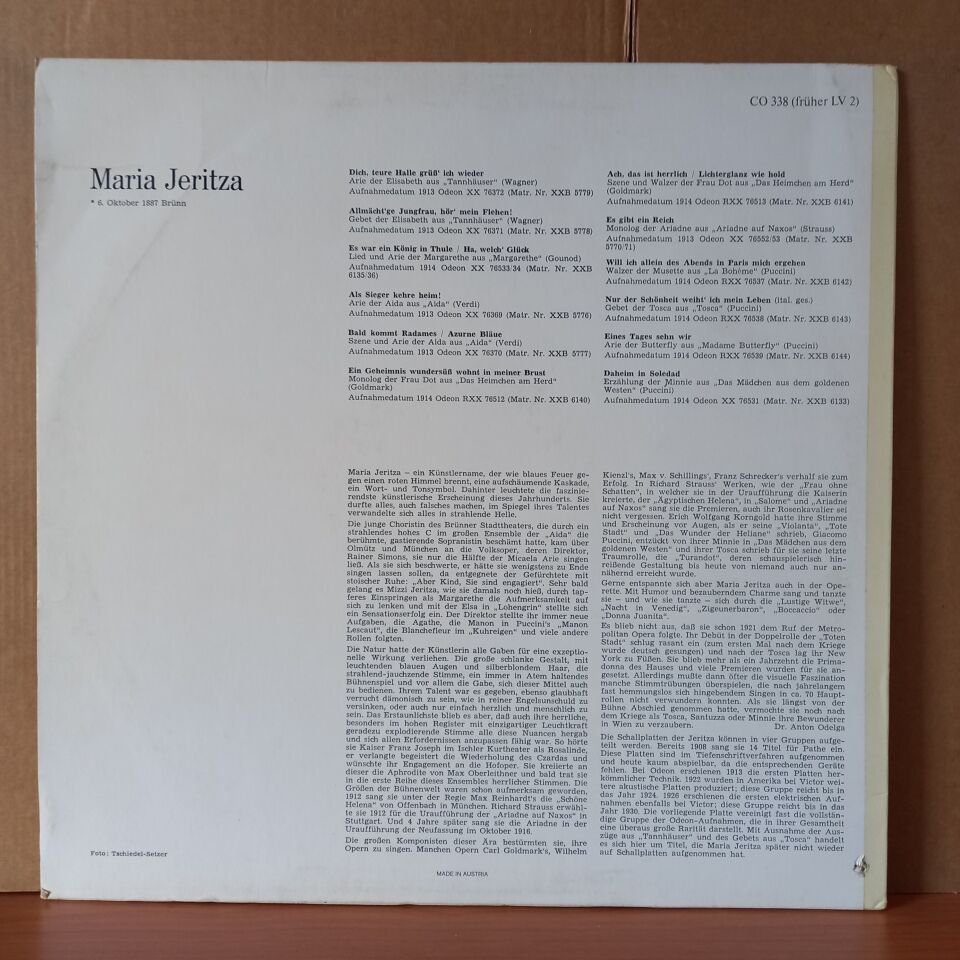 MARIA JERITZA / COURT OPERA CLASSICS / WAGNER, GOUNOD, VERDI, GOLDMARK, STRAUSS, PUCCINI - LP 2.EL PLAK