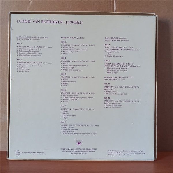 LUDWIG VAN BEETHOVEN - SMITHSON STRING QUARTET / SMITHSONIAN CHAMBER ORCHESTRA, JAAP SCHRÖDER / JAMES WEAVER, KENNETH SLOWIK – EARLY YEARS THROUGH THE EROICA (1988) - 6LP BOX SET 2.EL PLAK