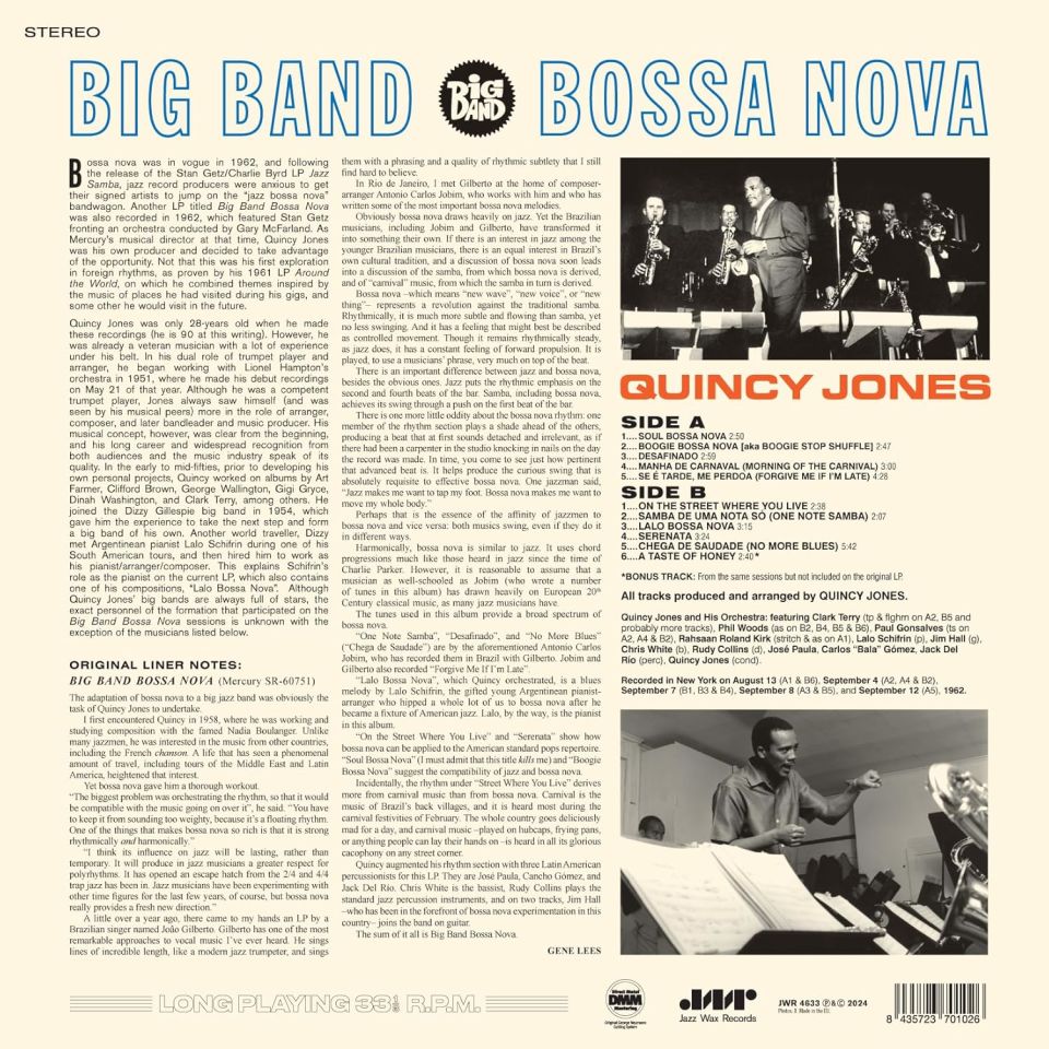 QUINCY JONES & HIS BAND - BIG BAND BOSSA NOVA (1962) - LP 180GR 2024 EDITION SIFIR PLAK