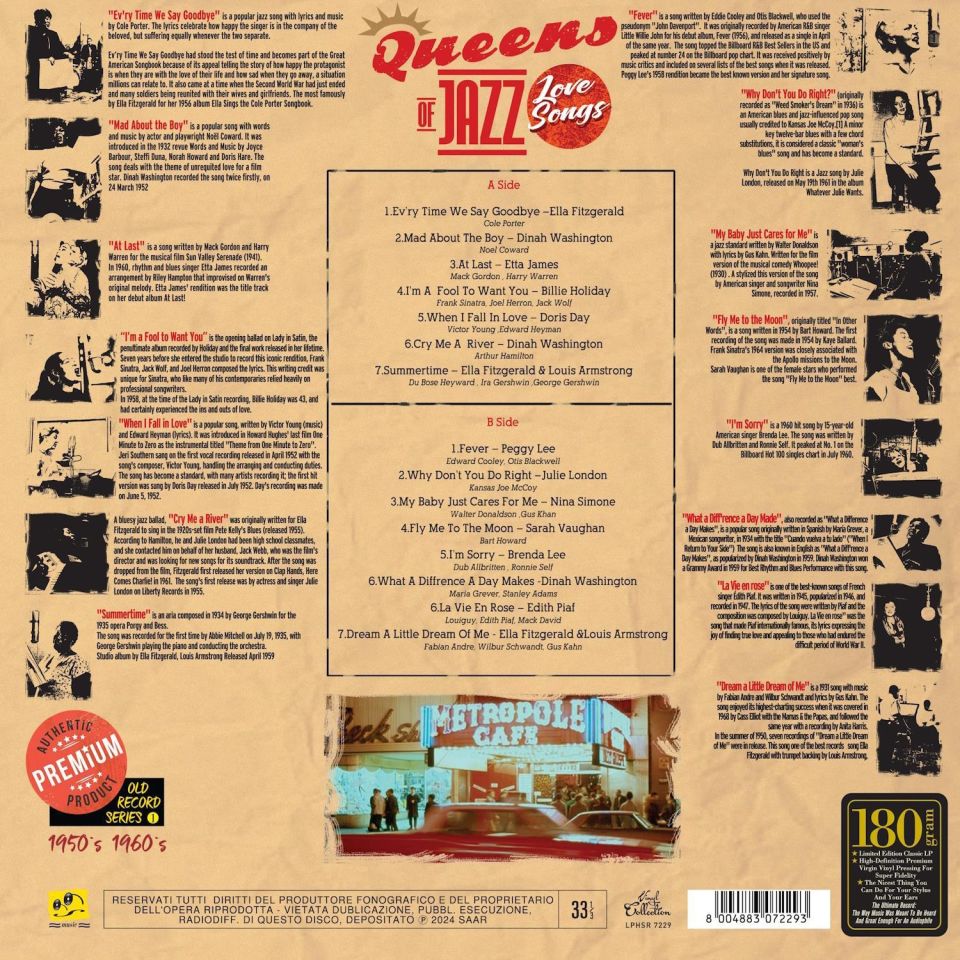 QUEENS OF JAZZ LOVE SONGS - V/A NINA SIMONE BRENDA LEE EDITH PIAF ETTA JAMES DORIS DAY SARAH VAUGHAN ELLA FITZGERALD etc - LP 180GR 2024 EDITION SIFIR PLAK