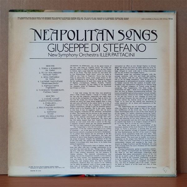 GUISEPPE DI STEFANO – NEAPOLITAN SONGS (1965) - LP 2.EL PLAK