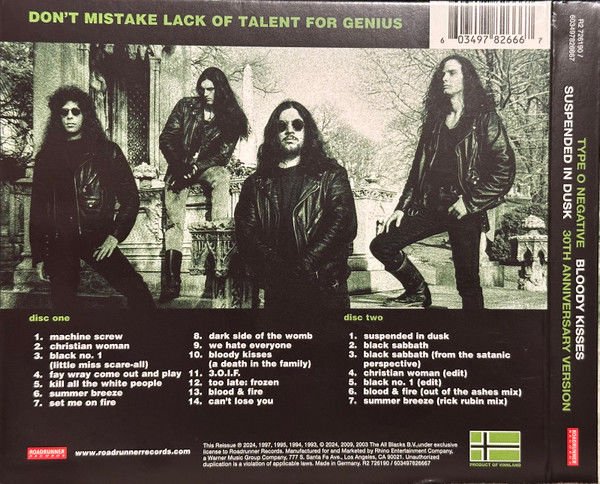 TYPE O NEGATIVE – BLOODY KISSES: SUSPENDED IN DUSK - 30TH ANNIVERSARY EDITION (1993) - 2CD REMASTERED 2024 REISSUE DIGIPAK AMBALAJINDA SIFIR