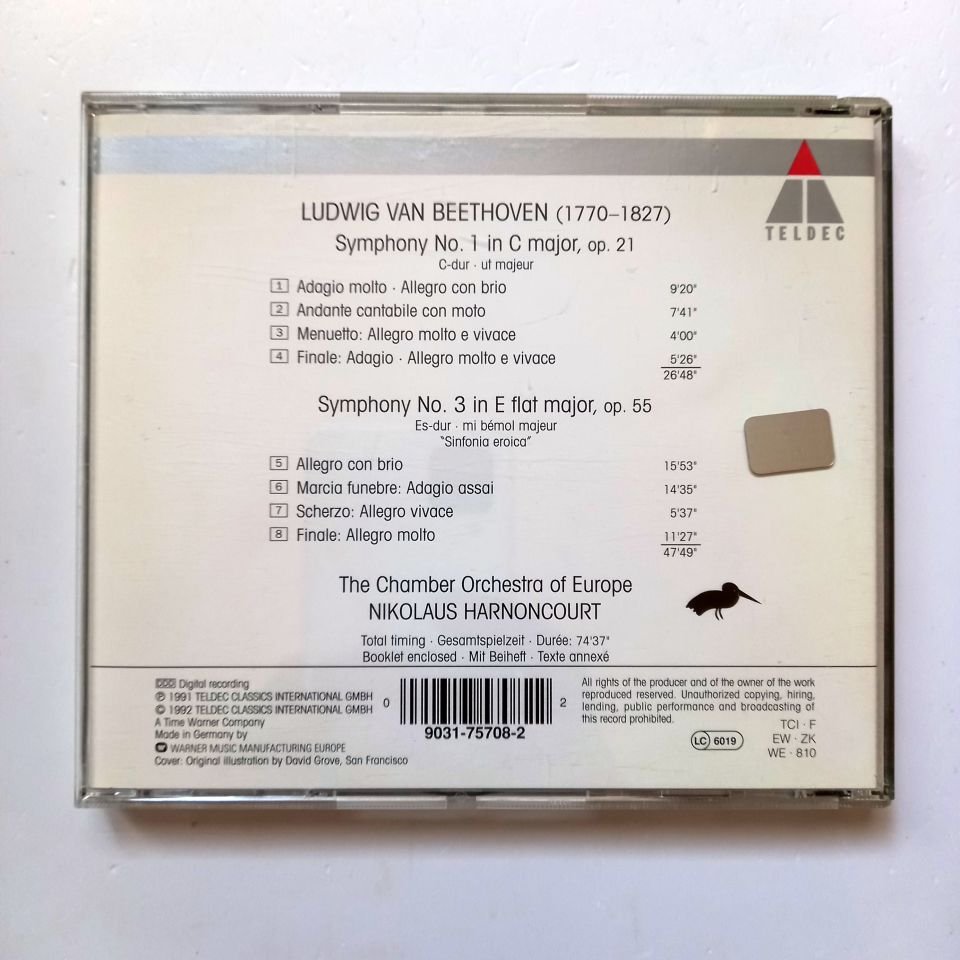 BEETHOVEN / HARNONCOURT, THE CHAMBER ORCHESTRA OF EUROPE – SYMPHONY NO.1 SYMPHONY NO. 3''EROICA'' (1992) - CD 2.EL