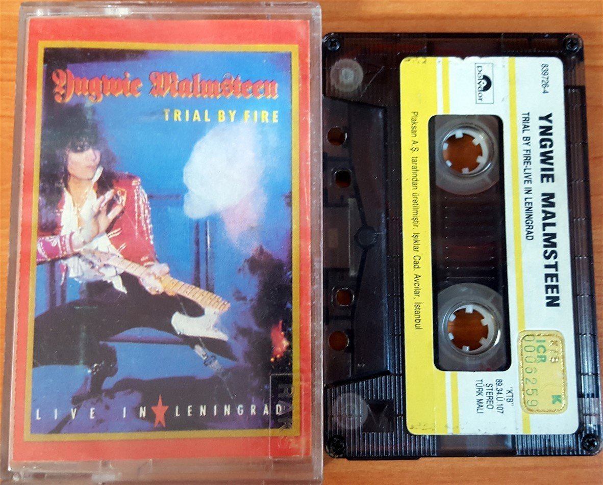 YNGWIE MALMSTEEN - TRIAL BY FIRE [LIVE IN LENINGRAD] (1989) PLAKSAN CASSETTE MADE IN TURKEY ''USED'' PAPER LABEL