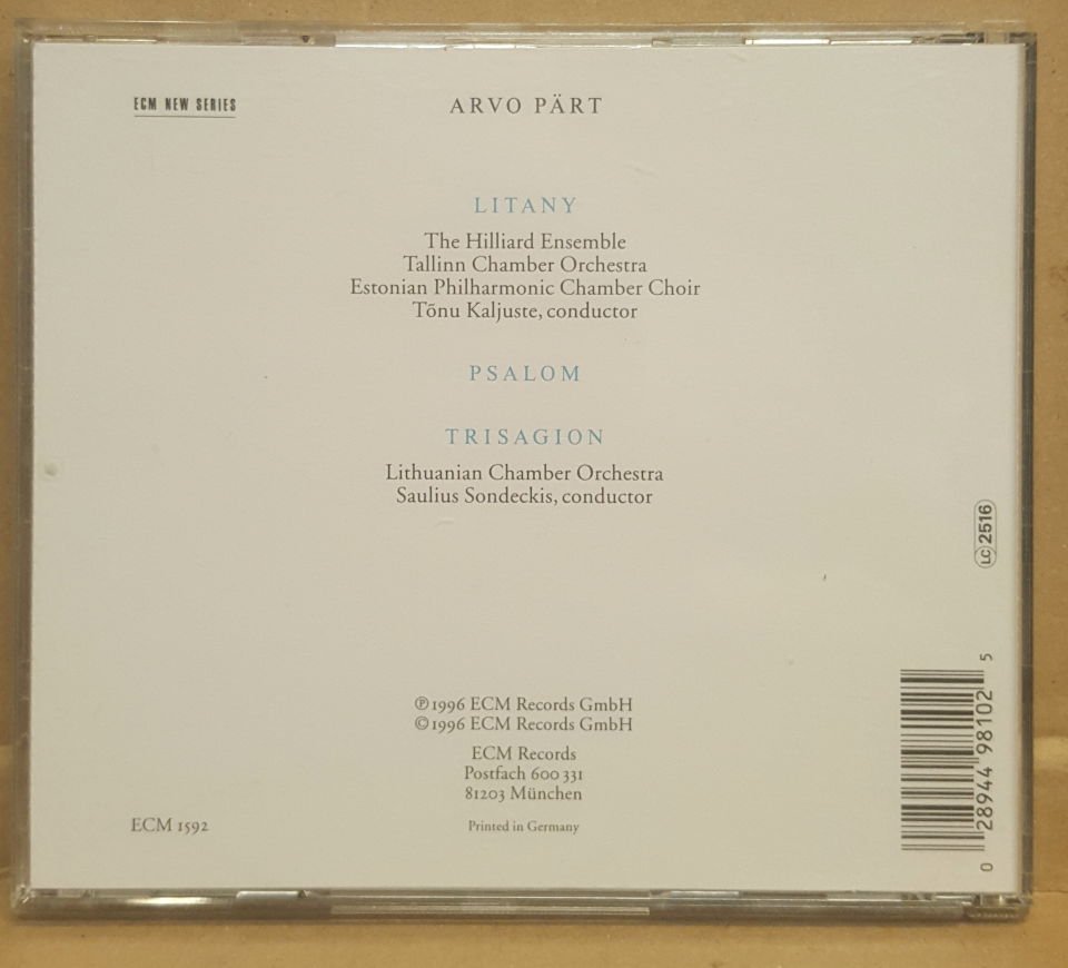 ARVO PART - LITANY (1996) - CD ECM NEW SERIES JEWEL CASE 2.EL