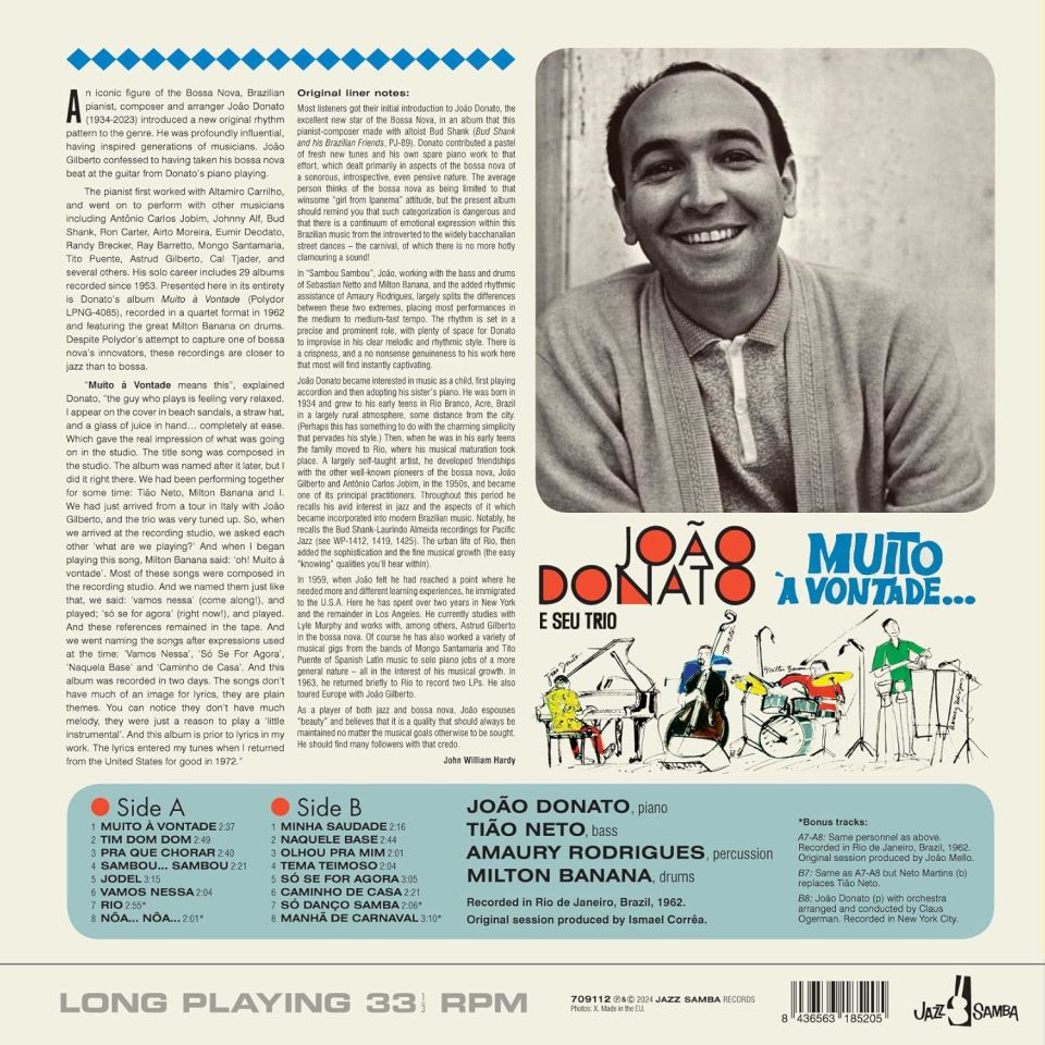 JOAO DONATO E SEU TRIO - MUITO A VONTADE LP  BOSSA NOVA , LATIN JAZZ 180GR 2024 EDITION SIFIR PLAK