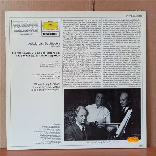 LUDWIG VAN BEETHOVEN, HENRYK SZERYNG · WILHELM KEMPFF · PIERRE FOURNIER – ERZHERZOG-TRIO - LP 2.EL PLAK