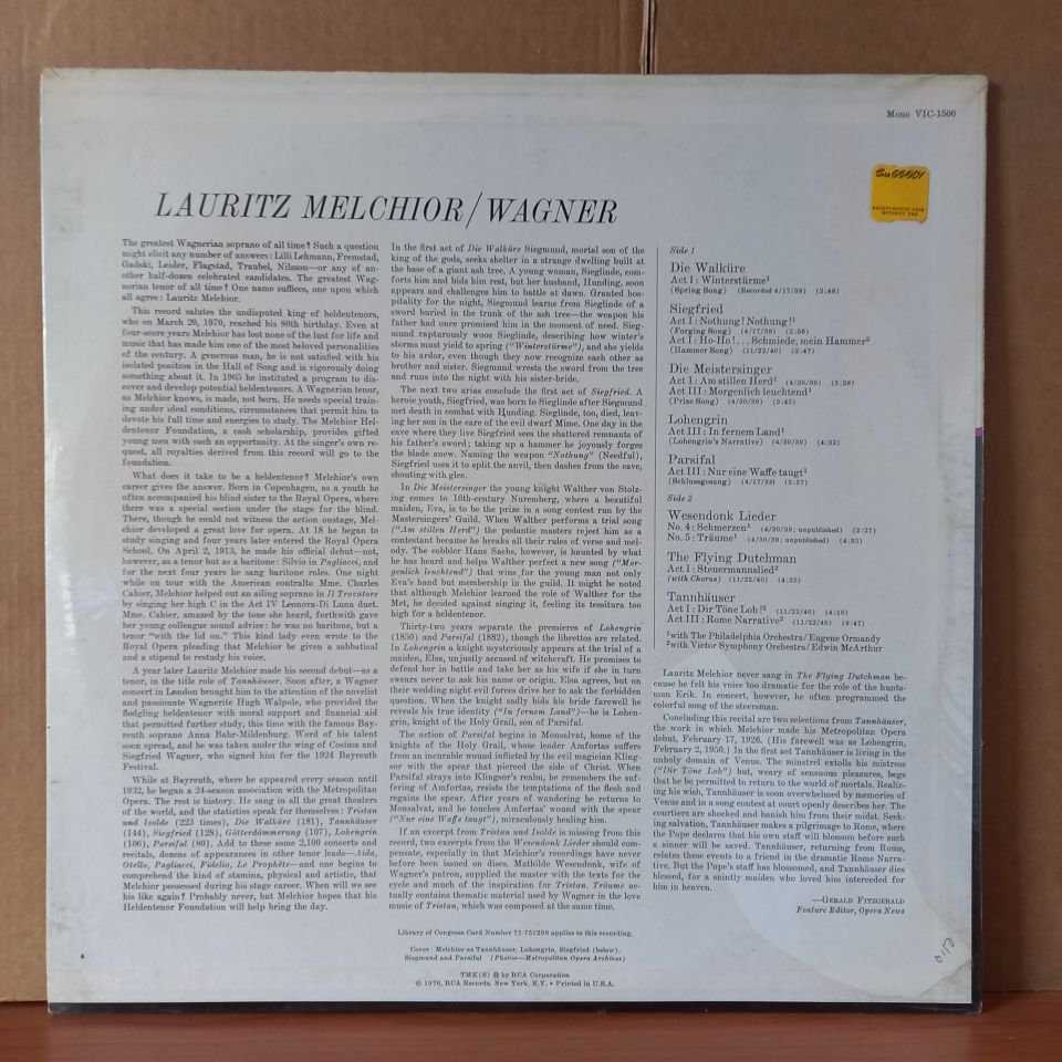 LAURITZ MELCHIOR / WAGNER / INCLUDING THE FIRST RELEASE OF SCHMERZEN - TRAÜME (1970) - LP DÖNEM BASKISI SIFIR PLAK