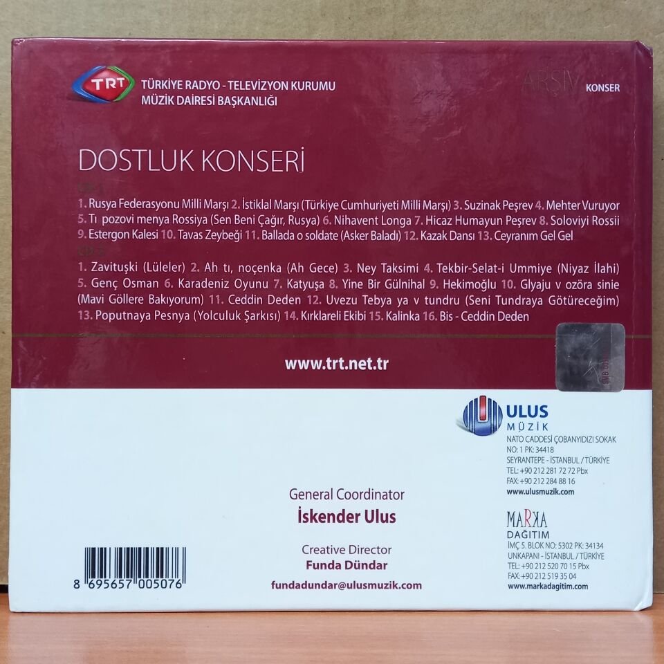 DOSTLUK KONSERİ / İSTANBUL TARİHİ TÜRK MÜZİĞİ TOPLULUĞU, MEHTER GRUBU & MVD AKADEMİK RUS ORDU TOPLULUĞU - 2CD 2.EL