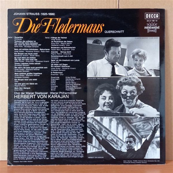 STRAUSS: DIE FLEDERMAUS / HILDE GÜDEN, ERIKA KÖTH, WALDEMAR KMENTT, WALTER BERRY, EBERHARD WACHTER, WIENER PHILHARMONIKER, KARAJAN - LP 2.EL PLAK