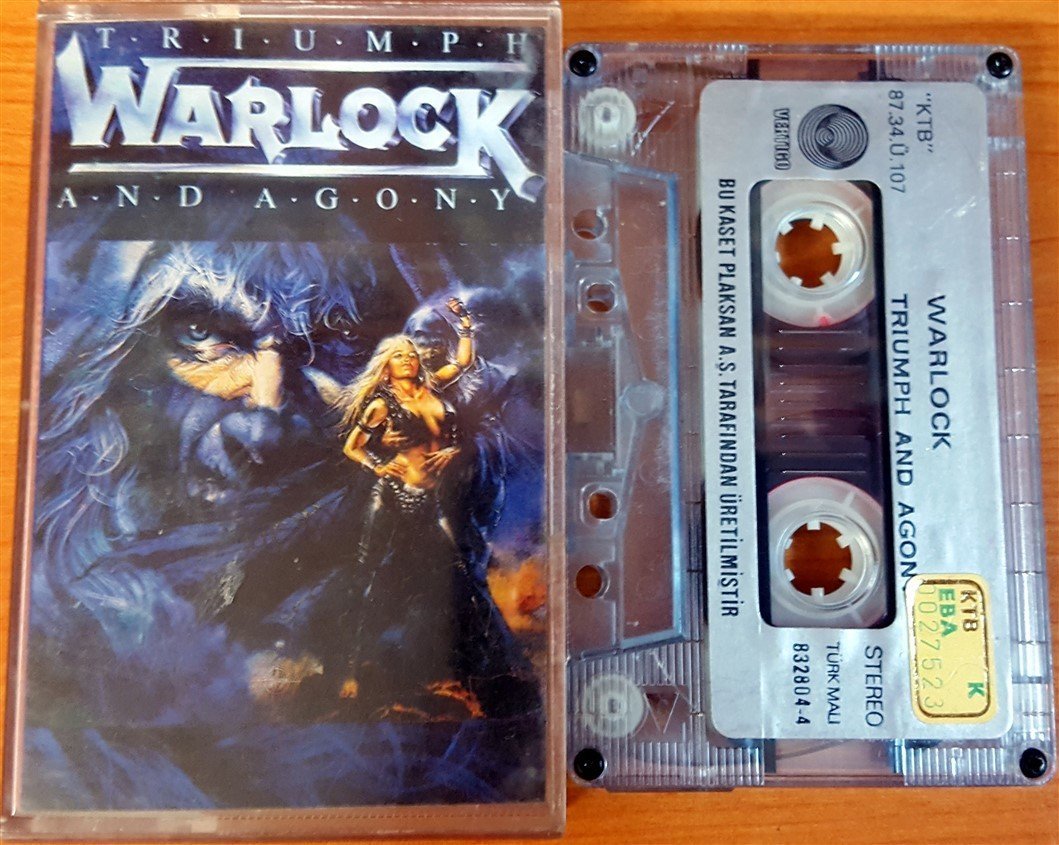 WARLOCK - TRIUMPH AND AGONY (1987) PLAKSAN CASSETTE MADE IN THE TURKEY ''USED'' PAPER LABEL