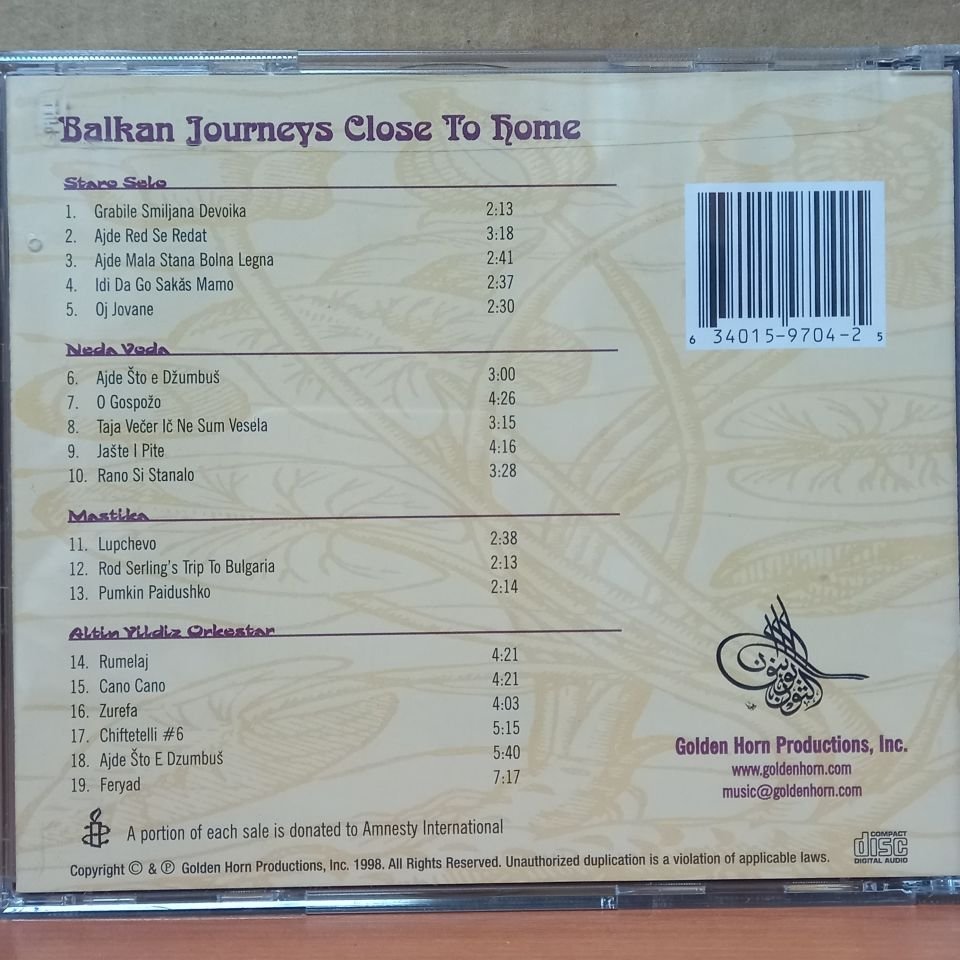 BALKAN JOURNEYS CLOSE TO HOME / MASTIKA, ALTIN YILDIZ ORKESTAR, STARO SELO, NEDA VODA (1998) - CD 2.EL