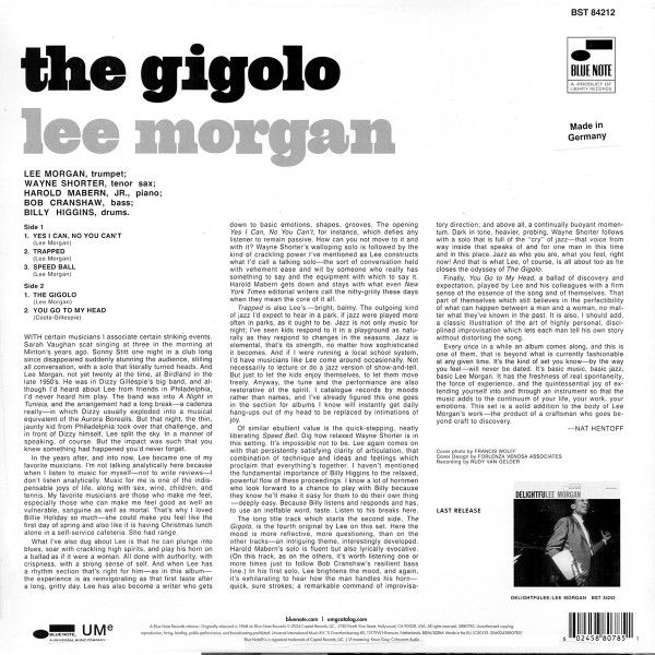 LEE MORGAN - THE GIGOLO (1968) - LP 180GR BLUE NOTE CLASSIC VINYL SERIES 2024 EDITION SIFIR PLAK