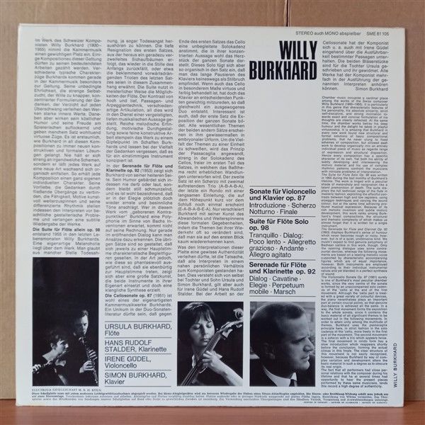 WILLY BURKHARD – SONATE FÜR VIOLONCELLO UND KLAVIER OP. 87 / SUITE FÜR FLÖTE SOLO OP. 98 / SERENADE FÜR FLÖTE UND KLARINETTE OP. 92 (1968) - LP 2.EL PLAK
