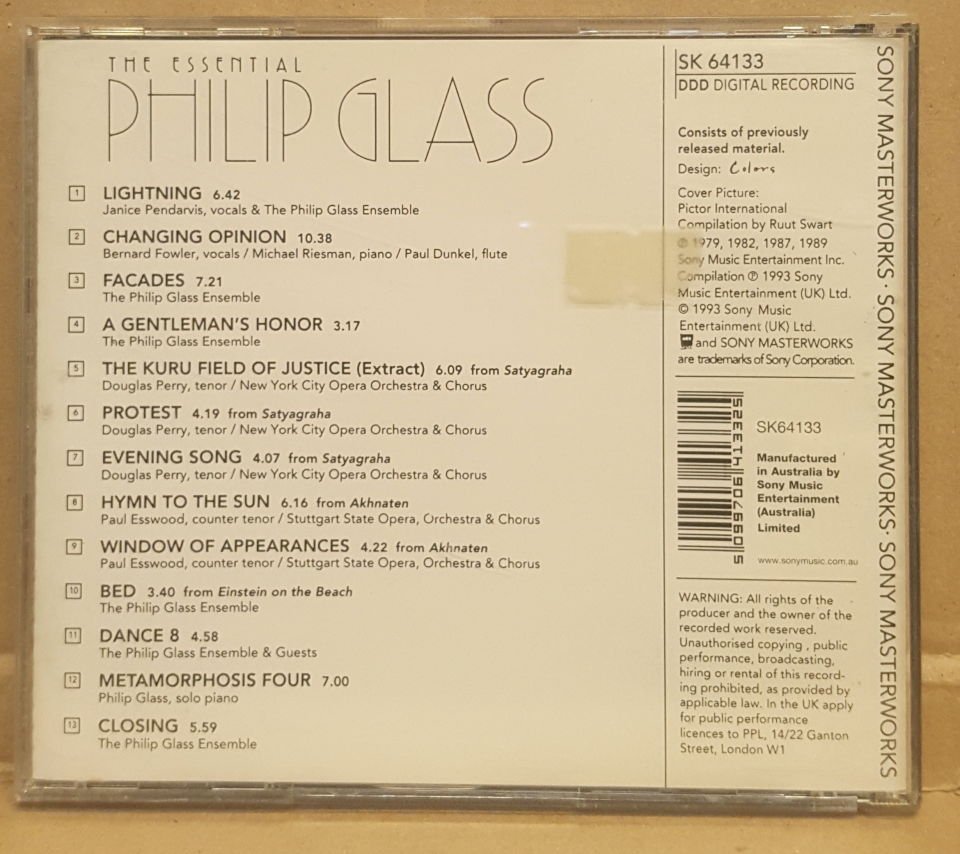 PHILIP GLASS - THE ESSENTIAL (1993) - CD MODERN CLASSICAL , MINIMAL , ELECTRONIC 2.EL