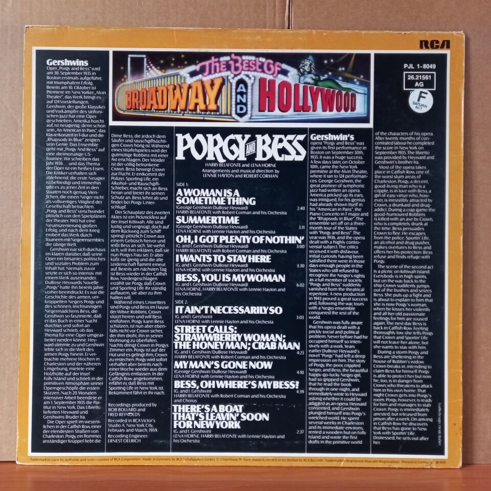 THE BEST OF BROADWAY AND HOLLYWOOD - PORGY AND BESS / HARRY BELAFONTE & LENA HORNE (1976) - LP 2.EL PLAK