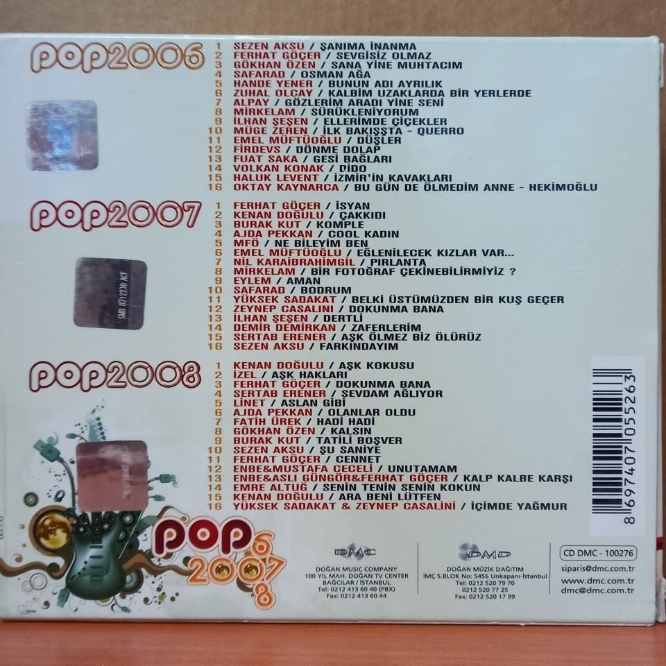 POP 2006, 2007, 2008 / SEZEN AKSU, HANDE YENER, MFÖ, ZUHAL OLCAY, HALUK LEVENT, SERTAB ERENER, AJDA PEKKAN - 3CD 2.EL