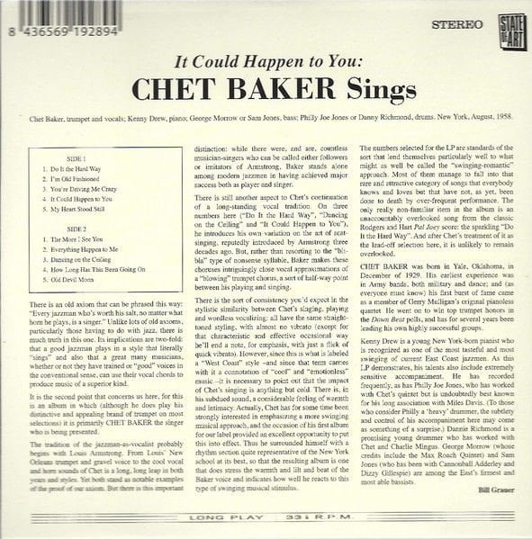 CHET BAKER – IT COULD HAPPEN TO YOU - CHET BAKER SINGS (2018) - CD REISSUE DIGIPACK SIFIR