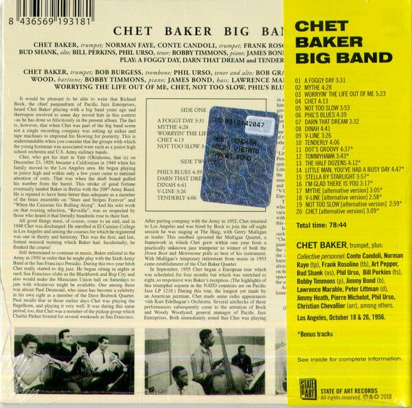 CHET BAKER – BIG BAND (2018) - CD LIMITED EDITION REISSUE REMASTERED SIFIR