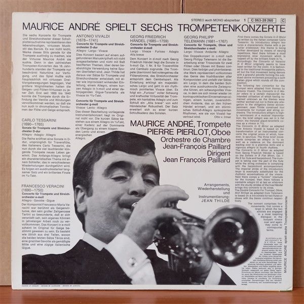MAURICE ANDRE SPIELT SECHS TROMPETENKONZERTE / HANDEL, TESSARINI, TELEMANN, VIVALDI, VERACINI - LP 2.EL PLAK