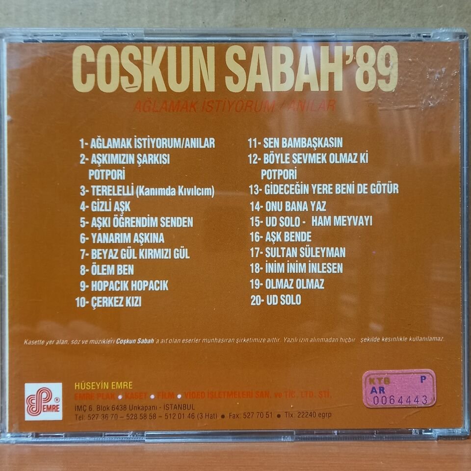 COŞKUN SABAH –  '89 AĞLAMAK İSTİYORUM / ANILAR (1989) - CD 2.EL