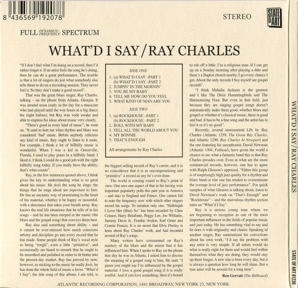 RAY CHARLES – WHAT'D I SAY (2018) - CD LIMITED EDITION REISSUE REMASTERED GATEFOLD SLEEVE SIFIR