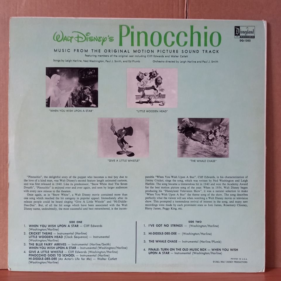 WALT DISNEY'S PINOCCHIO / MUSIC FROM THE ORIGINAL MOTION PICTURE SOUND TRACK (1963) - LP 2.EL PLAK